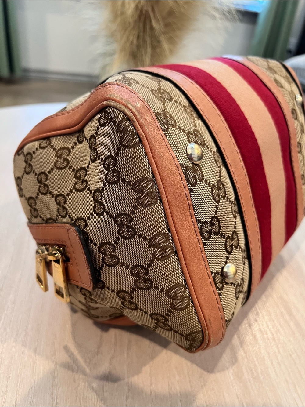 Gucci GG Canvas Boston Bag ❤️ Authenticated + Chain Strap + Dust Bag - Picture 5 of 16